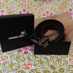 Men's Leather Belt - 2 Colors in 1 Belt by Romanee-Conti - 48" & polished buckle
